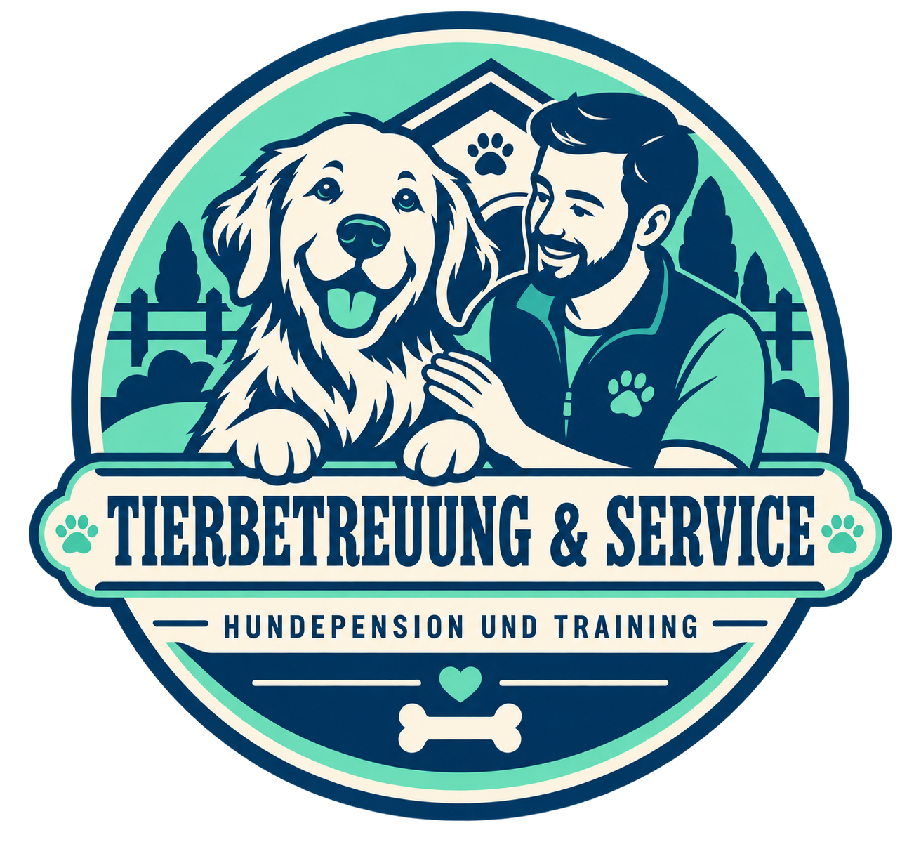 Rundes Logo Tierbetreuung und Service mit Hund und Trainer